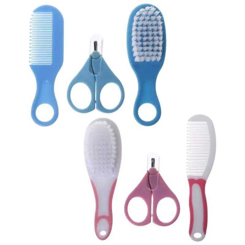 1 Set Baby Grooming Brush Comb Scissors Professional Newborn Kids Nursing Care Nail Cutter Clippers Safe Portable Hair Head L4MC |