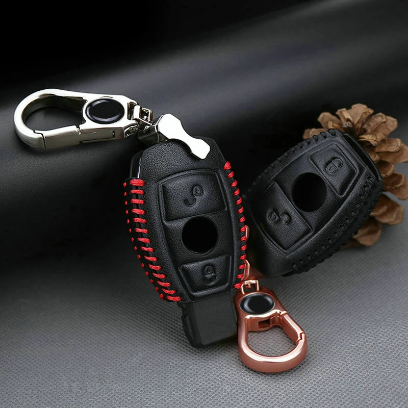 Genuine Leather Car Key Case Cover For Mercedes Benz W203 W204 W205 W210 W212 W124 W176 CLA AMG GLA Metal Ring Accessories | Автомобили и