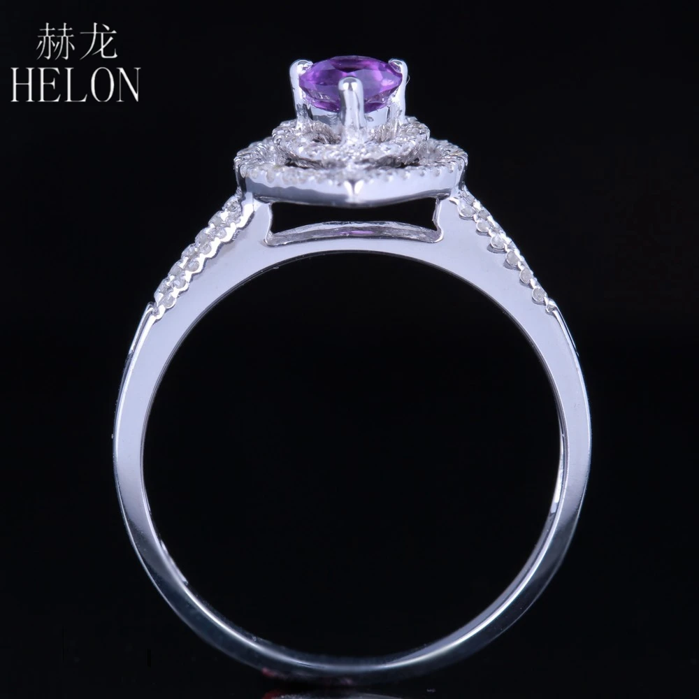 

HELON Sterling Silver 925 Pear Cut 5x4mm Genuine Amethyst Diamonds Engagement Wedding Ring Women Fine Jewelry Diamond Ring