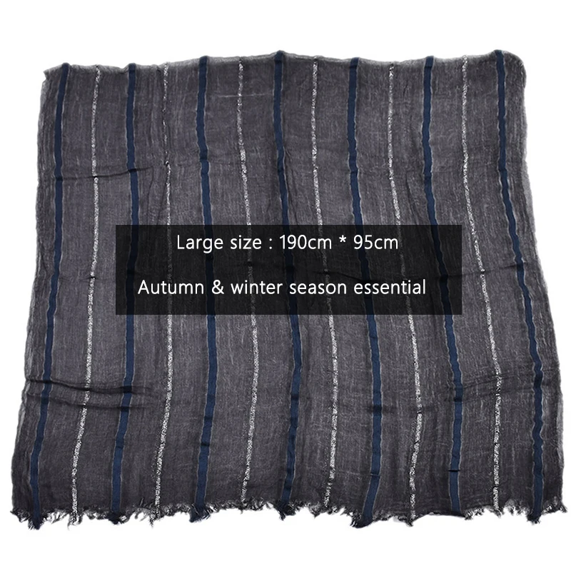 Мужской длинный шарф в полоску из хлопка и льна 190 см х 95 см| |