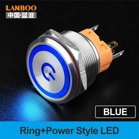 Blue LED Power 25 мм SPST 12 вольт led подсветкой DPDT мини кнопочный переключатель для мусора - Цвет: Blue LED Power