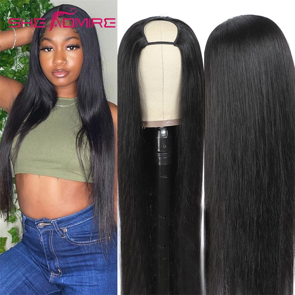 

Brazilian Bone Straight U Part Wig She Admire Natural Human Hair Wigs with combs Glueless Non Lace U Shape Wigs For Black Women