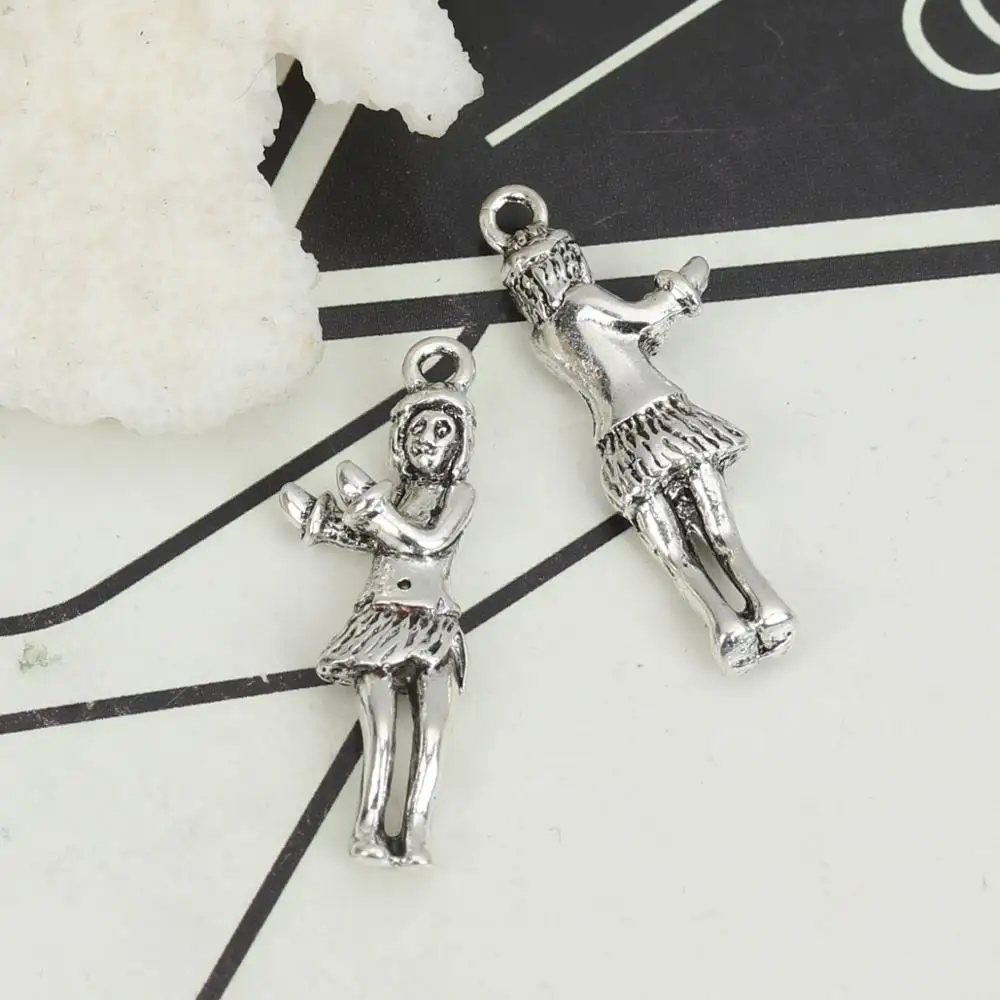 DoreenBeads Fashion Zinc Alloy 3D Pendants Hula Dancer Girls Antique Silver Color Charms Jewelry DIY Findings 31mm x 11mm 4 PCs | Украшения