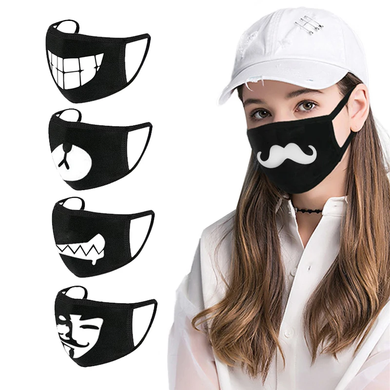 Забавное выражение улыбки креативная маска для рта черная Kpop унисекс кавайная