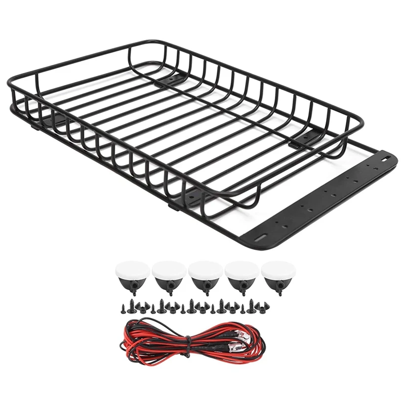 

Metal Roof Rack Luggage Carrier with 5 LED Lights for 1/10 RC Crawler Car Traxxas TRX-4 Axial SCX10 III Upgrade Parts