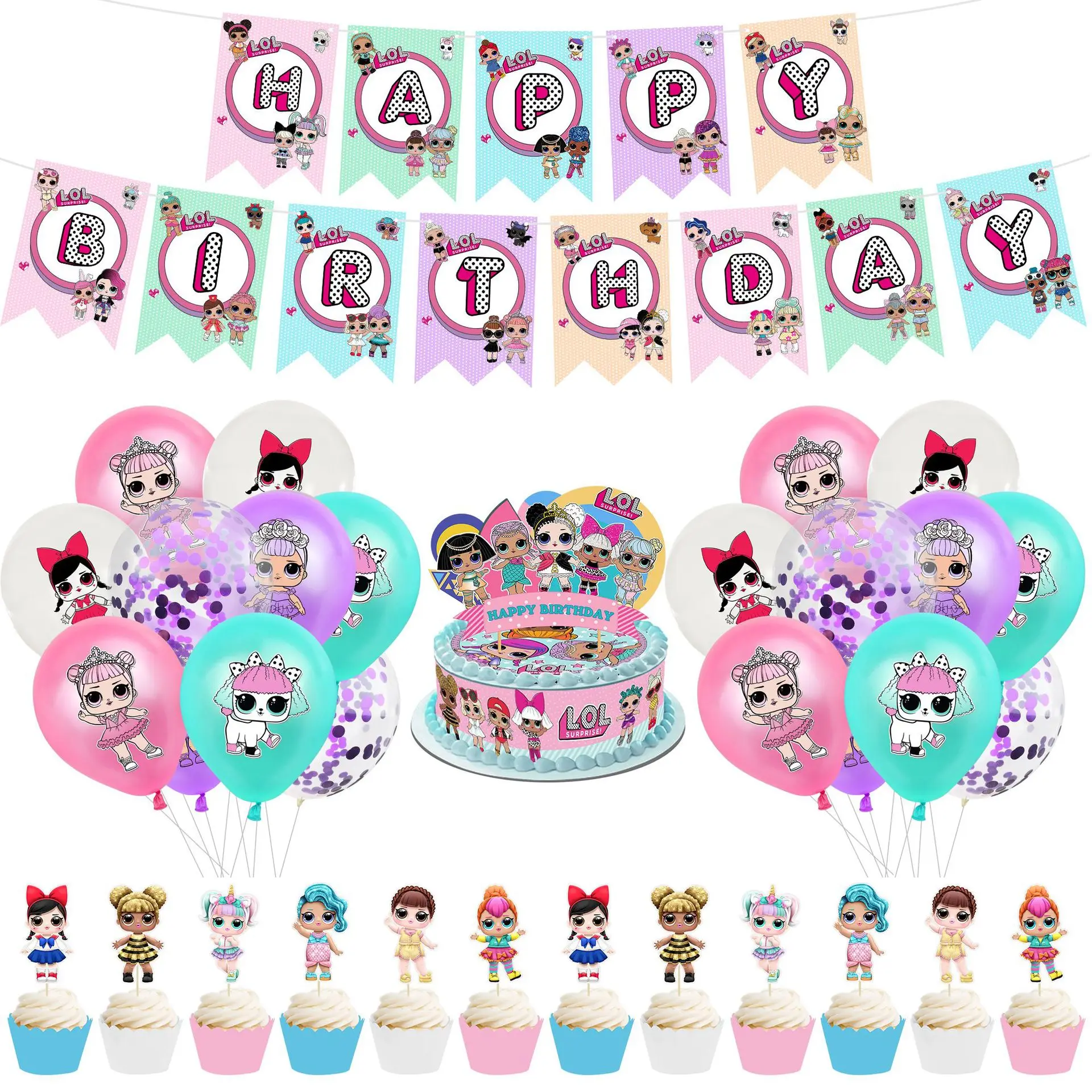 Удивленные воздушные шары для девочек розовый баннер на день рождения набор