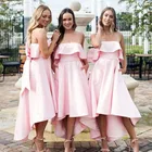 Элегантные официальные платья розового цвета для подружки невесты без бретелек с оборками для гостей свадьбы