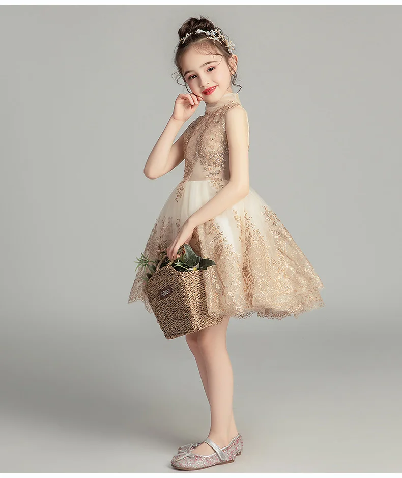 Children's Princess Dress Girl's Wedding Girl Sleeveless Evening Gold Sequins Baby Baptism Pageant Gown | Детская одежда и