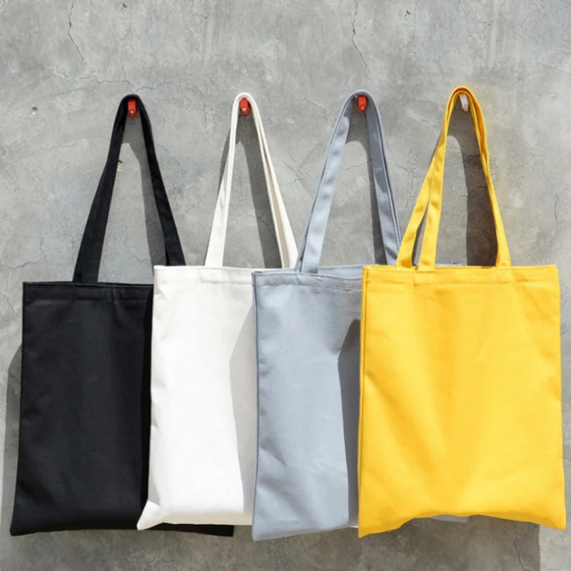 

Women Solid Canvas Casual Tote Shoulder Bags For Girls Female DIY Handbags Eco Friendly Shopping Bag
