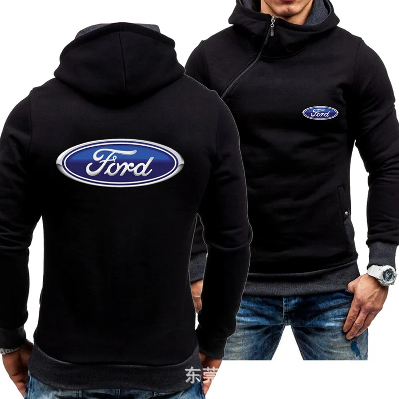 

Spring Autumn Men's Hoodies FORD Car Logo Print Casual Diagonal zipper Sweatshirts Man Hoody Harajuku Zipper Jacket