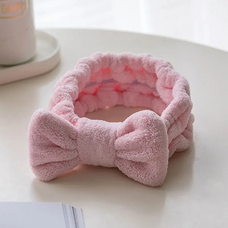

Elastic Makeup Hairband Wash Face Hair Holder Soft Coral Fleece Bow Knot Headband Shower SPA Hair Bands Women Hair Accessories