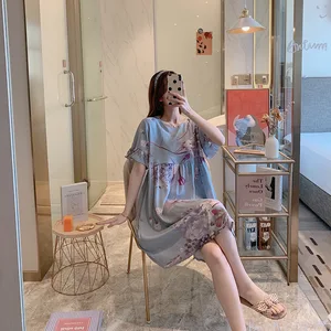 Ночная рубашка женская с цветочным принтом, Хлопковая сорочка с коротким рукавом, интимное нижнее белье, короткая Домашняя одежда, одежда для сна, лето