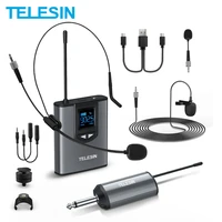 telesin uhf wireless microphone with bodypack 50m transmitter mini lapel head hand mic portable receiver for camera and phone