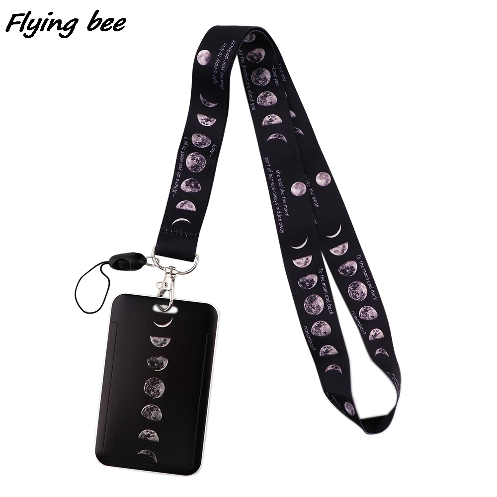 

Брелок для удостоверения личности Flyingbee X1762, на шнурке, с изображением лунного затмения, для пропуска в спортзал, мобильный телефон
