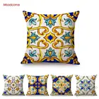 Скандинавская Акварельная ручная роспись, итальянская брога, плитка, узор, синяя диванная подушка, чехол, украшение для дома, хлопчатобумажная льняная наволочка