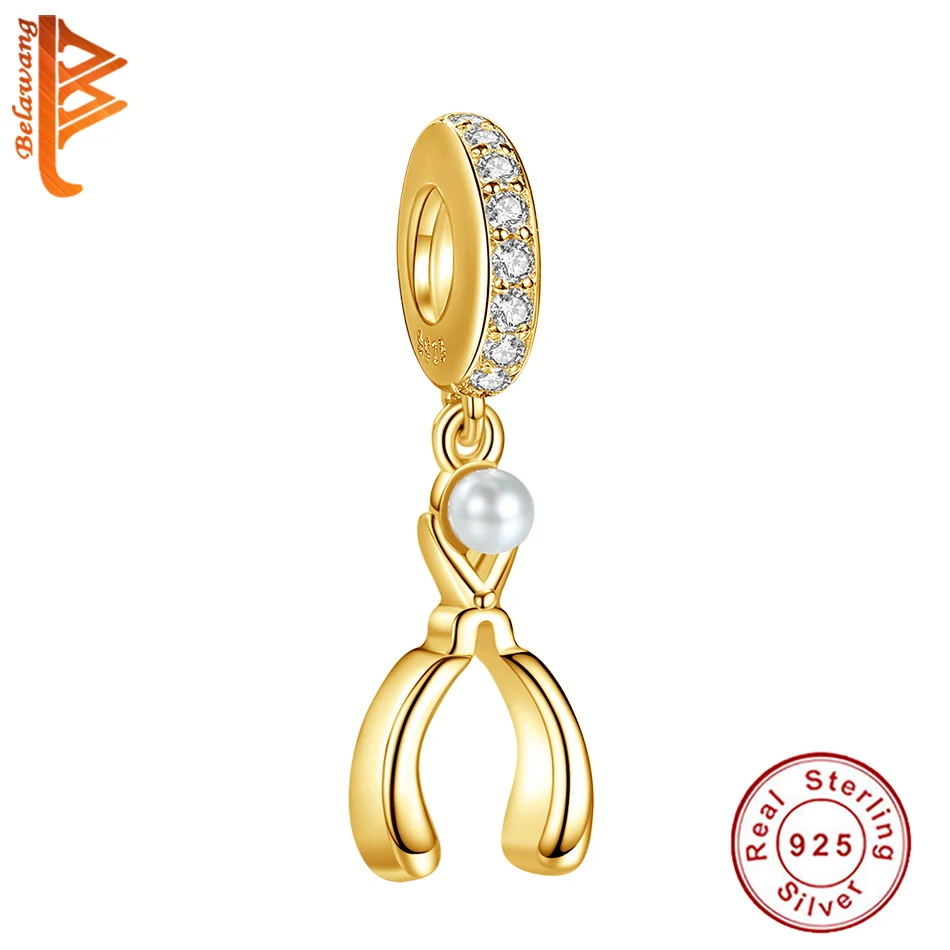 

Новый Настоящее 925 стерлингового серебра ножницы с подвеской 18K позолоченные забавные жемчужные бусины, подходят к оригинальному браслету, ожерелье, Женские Ювелирные изделия