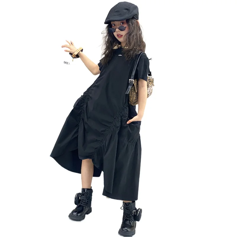 

Платье для девочек без рукавов, весна 2021, новое платье в западном стиле для девочек с несимметричными складками