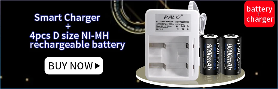 PALO 4 шт. D размер аккумуляторной батареи D типа 1,2 V 8000 мА/ч, металл-гидридных или никель+ интеллигентая(ый) быстрое зарядное устройство для lcd дисплея для AA AAA C D 9V 6F22