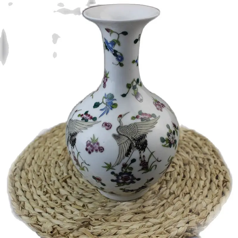 

Chinese Old Porcelain Ornaments Pastel Cracked Glaze Crane Pattern Nightlight Vase Vase
