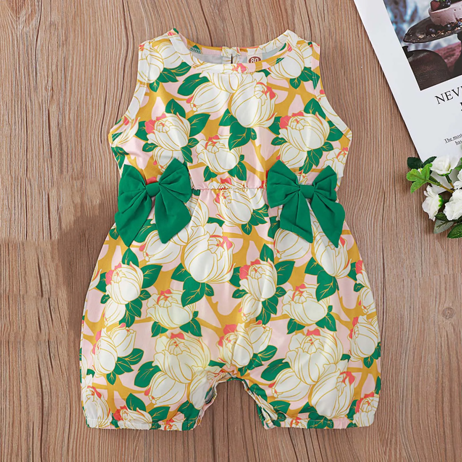 

Newborn Baby Girls Clothes Bodysuit Floral Bowknot Sleeveless Short Jumpsuit