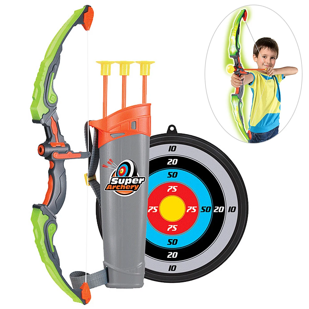 

Toy Bow and Arrow for Kids with LED Flash Lights Archery 6 Suction Cups Arrows Target Quiver Practice Outdoor Game Sport Toys