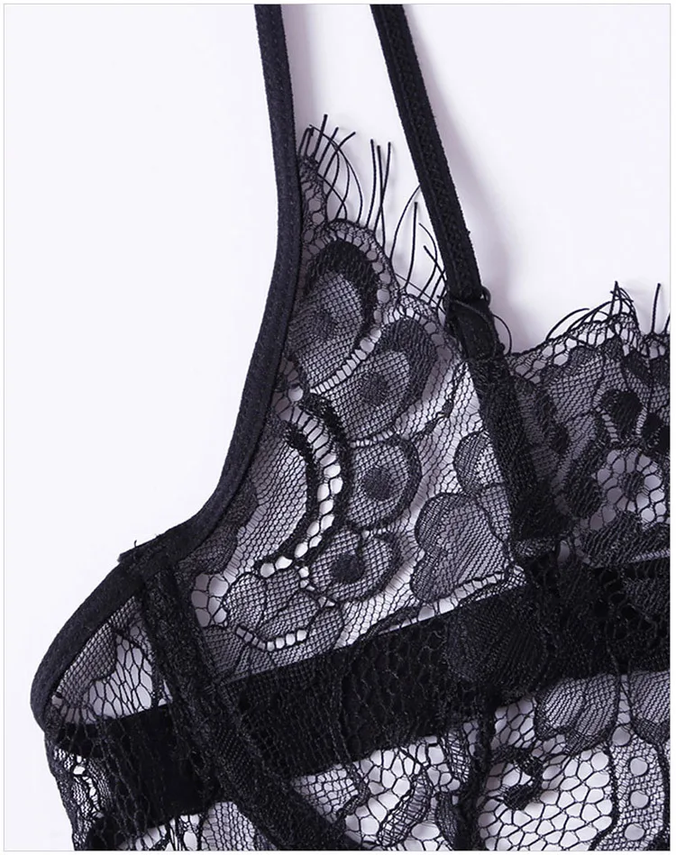 2020 lady Eyelash Trim Bralettes Bra + Thong Set Sexy Women Sheer Lace Lingerie Bras Female Hollow Out Perspective Slim 2pc |