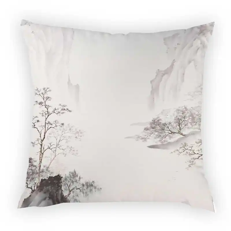 Nature Landscape Chinese Style Cushion Cover Waterfall Lake Deciduous Forest Car Home Decorative Peach Skin Pillow Cases 45*45cm | Дом и сад