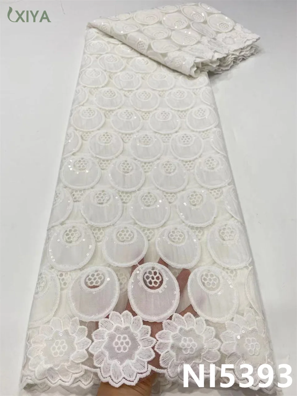 

African Lace Fabric Pure White Milk Silk Lace Fabric High Quality Nigerian Milk Fiber Tissue Lace for Bridal Material Sew NI5393