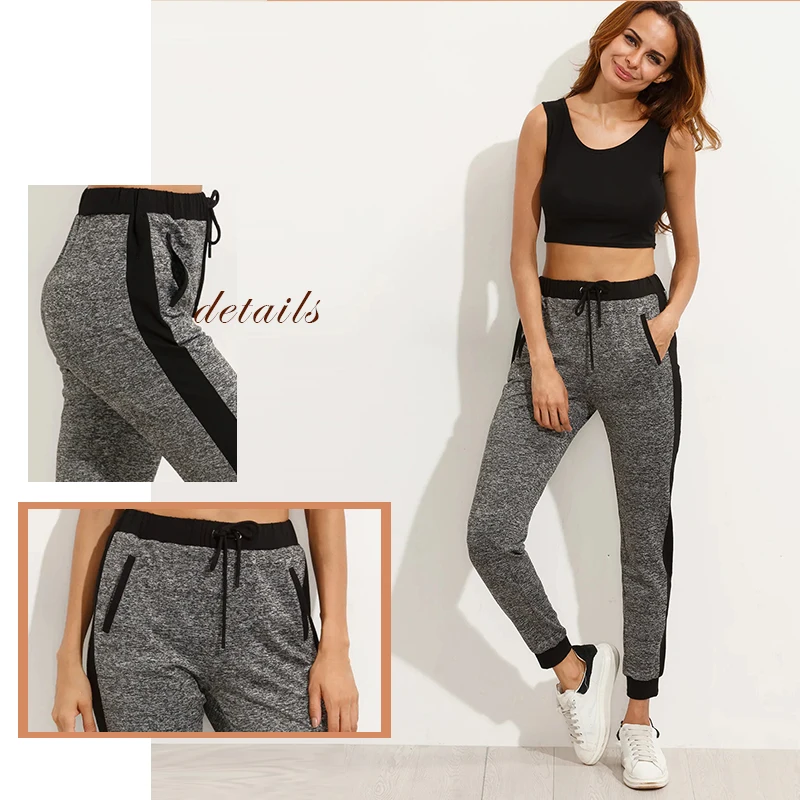SweatyRocks серый накладной карман талия шов шнурок трикотажные штаны активная одежда Sweatpant Осень Женские повседневные штаны для активного отдыха