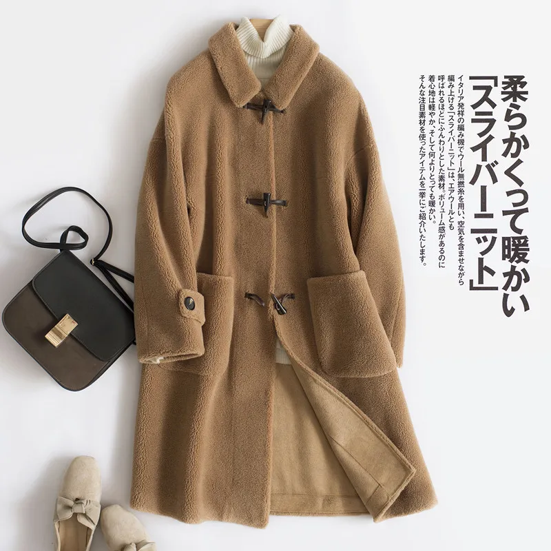 Зимнее пальто из натурального меха Женская длинная куртка для стрижки овец