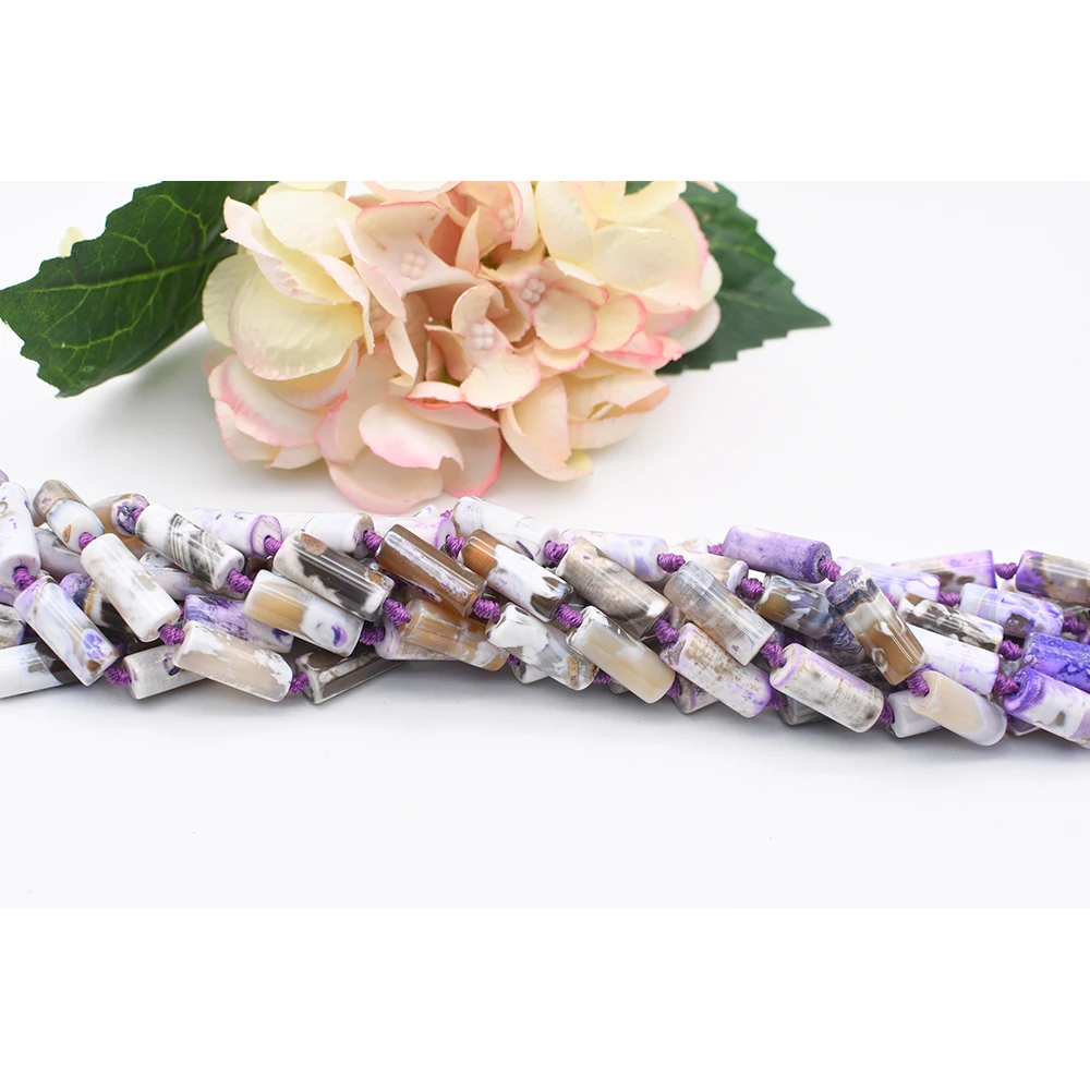 8X21mm Natural Smooth Columnar shape Purple Fire Agate stone Beads For DIY necklace bracelet jewelry make 15 