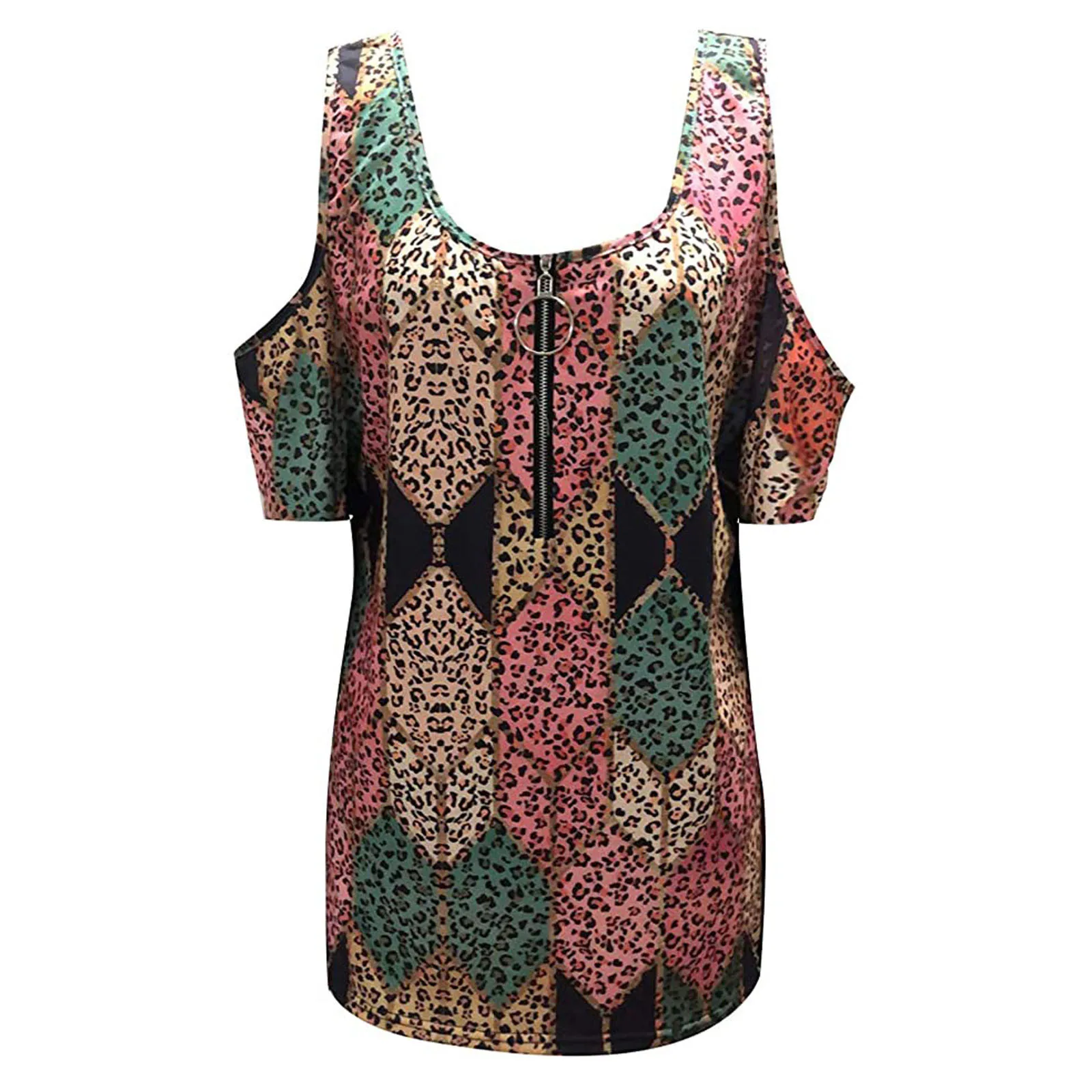 

Summer Clothes For Women Printing Zipper Loose T-shirts O-neck Casual Short Sleeves Casual Tops