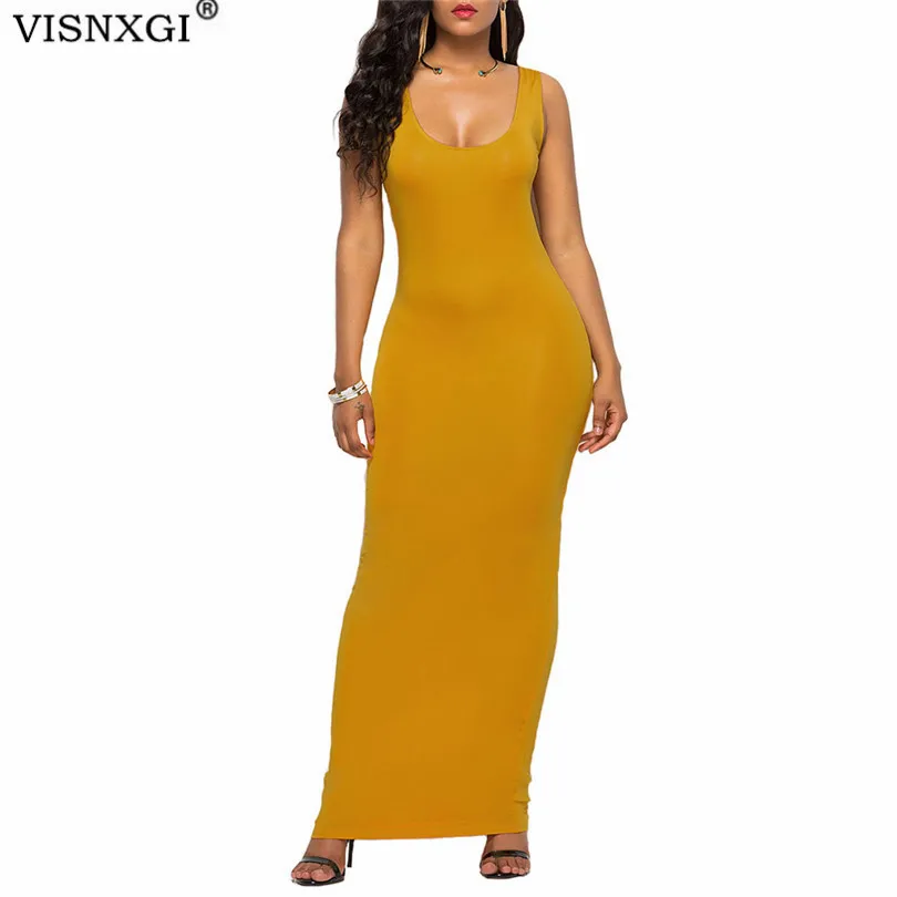 

VISNXGI Sexy Women Summer Dresss Ladies Boho Long Maxi Tank Sleeveless Bodycon Basic Backless Party Clubwear Clothing