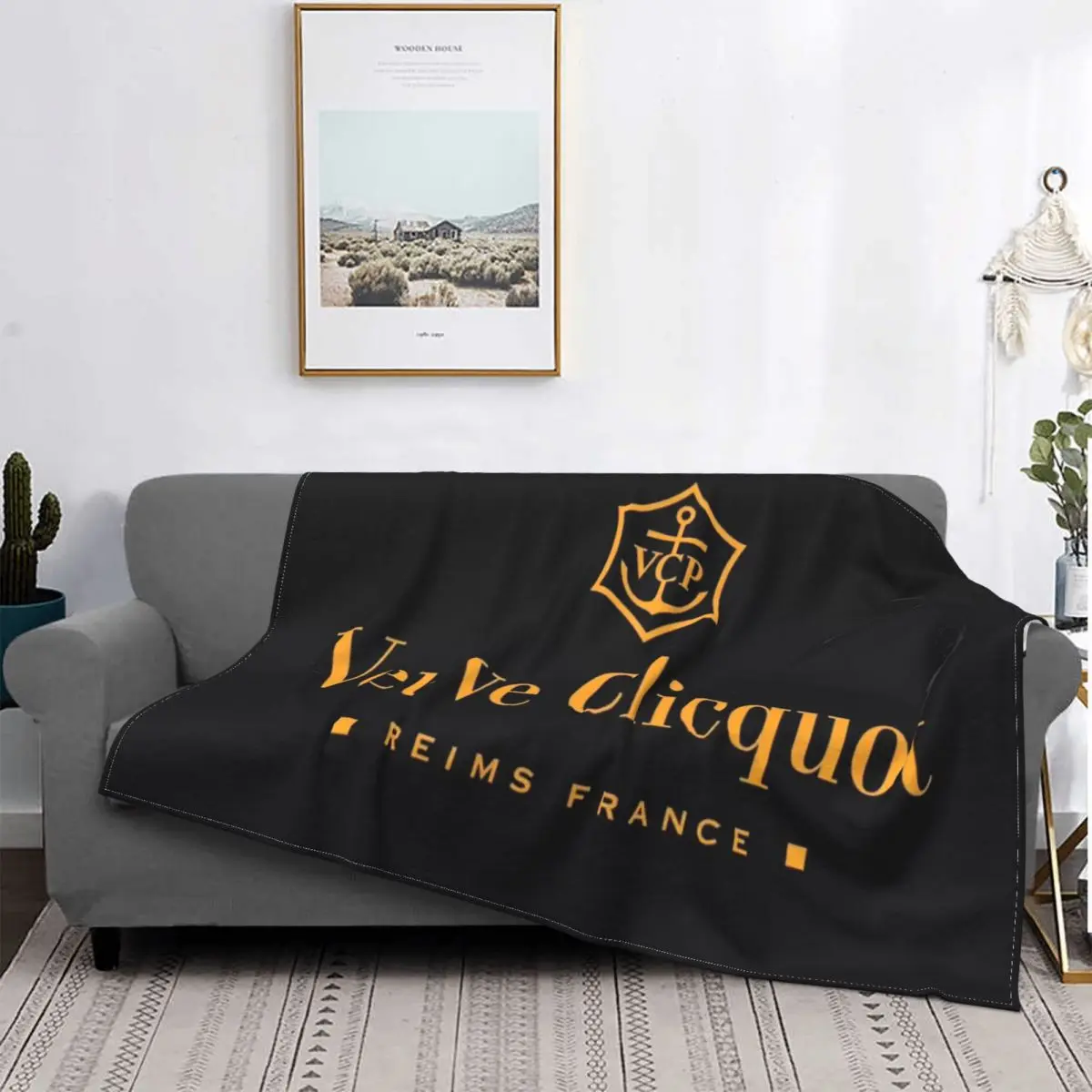

Veuve Clicquot-colcha a cuadros para cama, toalla de playa, manta de lana, colchas y colchas para camas, 4110