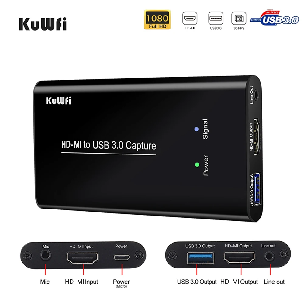 KuWFi HD MI для USB2.0 Карта видеозахвата 4K60Hz видео Запись коробка потоковая трансляция