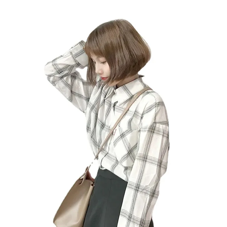 

Simple vintage Hong Kong print blouse casual long sleeve top sunscreen commuter office chic blouse ladies blouse shirt 2021