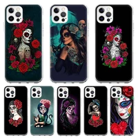 silicone case coque for iphone 13 pro max 11 12 pro xs max x xr 7 8 6 6s plus se 2020 halloween skull girl back cover funda capa
