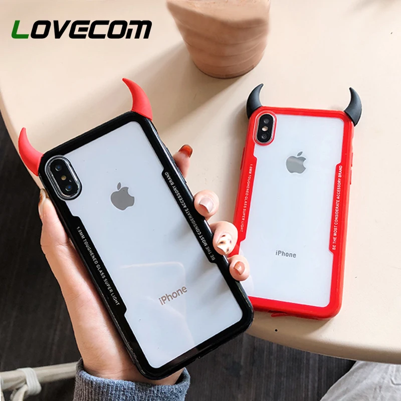 LOVECOM милый 3D Дьявол Рога Прозрачный чехол для телефона для iPhone 11 Pro Max XR X XS Max 7 8 6S Plus чехол мягкий акриловый чехол для телефона