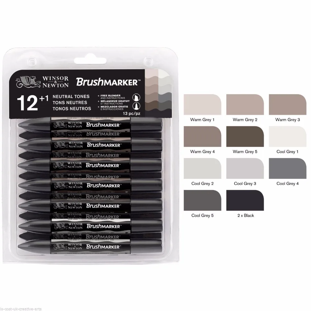 Winsor& Newton, набор кистей, 6 цветов, 12 цветов, Мягкие кисти, маркеры, два кончика, средний пастельный, для кожи, насыщенные тона - Цвет: 12 Neutral