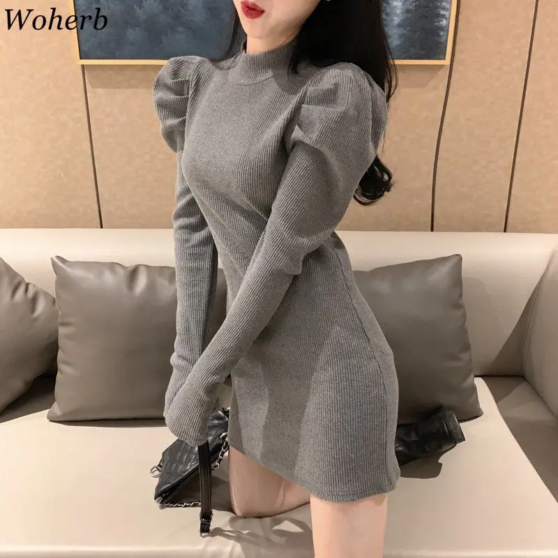 Женское трикотажное мини-платье Woherb черное облегающее платье с
