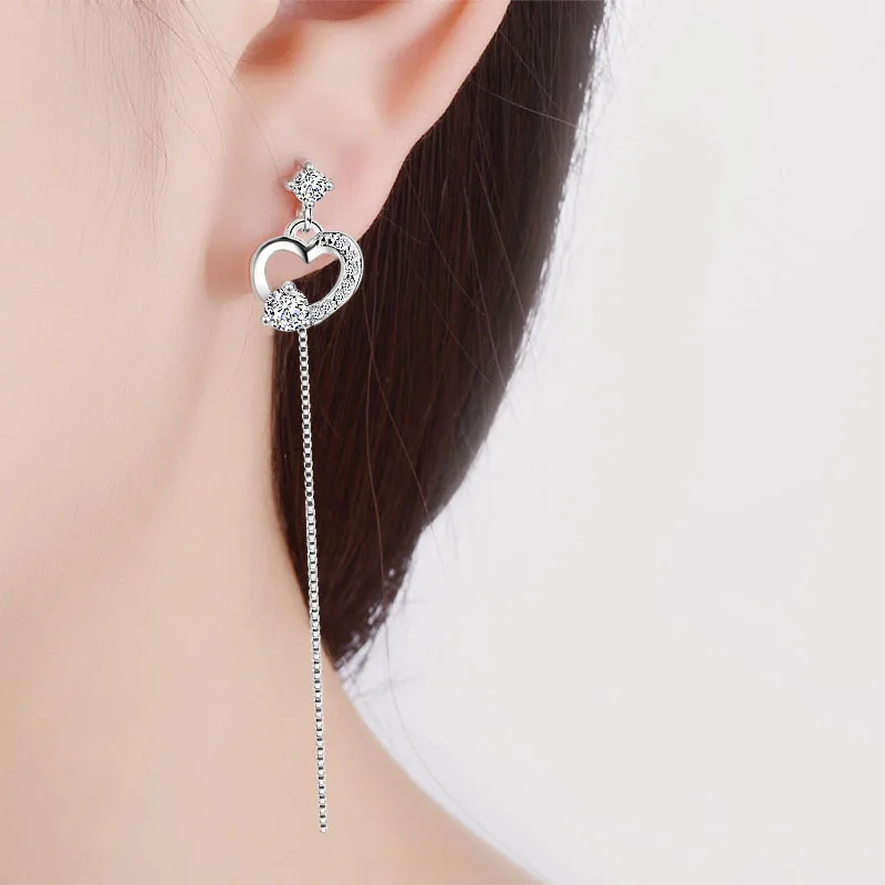 

Серебряные серьги S925, ажурные серьги с кристаллами в форме сердца, длинные женские серьги в подарок, модные ювелирные изделия из циркония AAA ...
