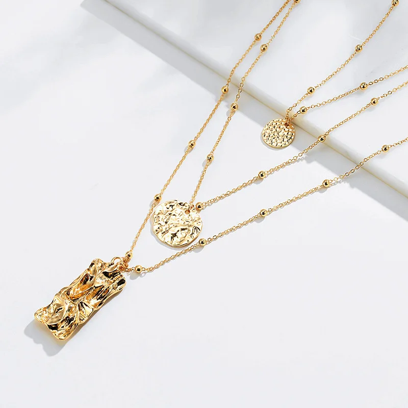 Винтаж Золотая монета с портретом геометрические формы кулон ожерелье для