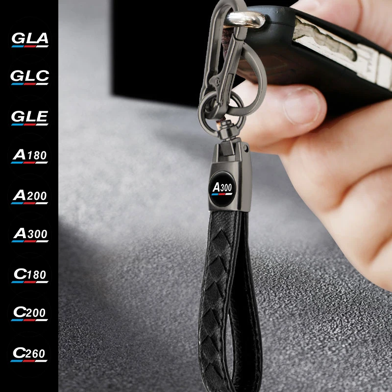 

1pcs Leather Car KeyChain Emblem Key Rings For Mercedes Benz GLA GLC GLE A180 A200 A300 C180 C200 C260 Trinket Auto Accessories