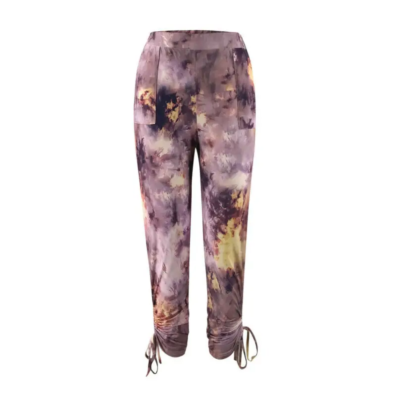 

Womens Printed Pants Slim Fit Casual Lace Up Pocket Loungewear Ladies Trousers