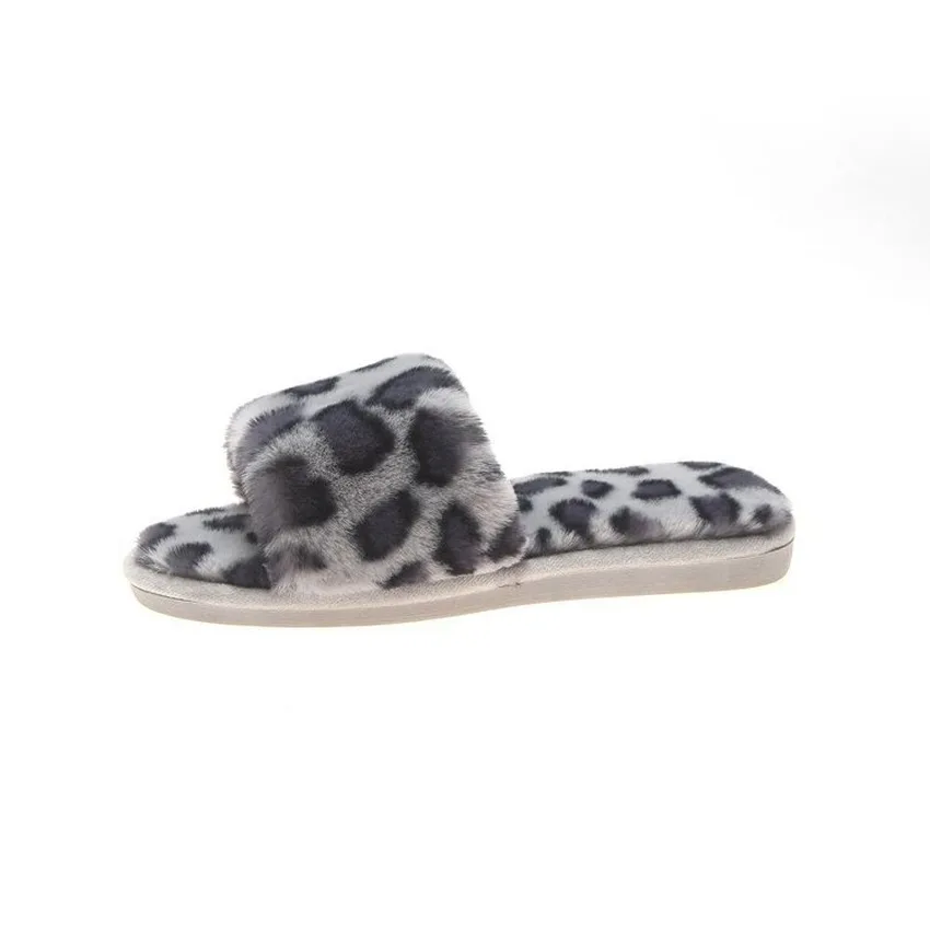 

Fuzzy Slippers Leopard Print Spot Chinelos Sliders Shoes Fluffy Slippers Plush Slipper Fur Slides Open-toed Pantoufle Femme 2020