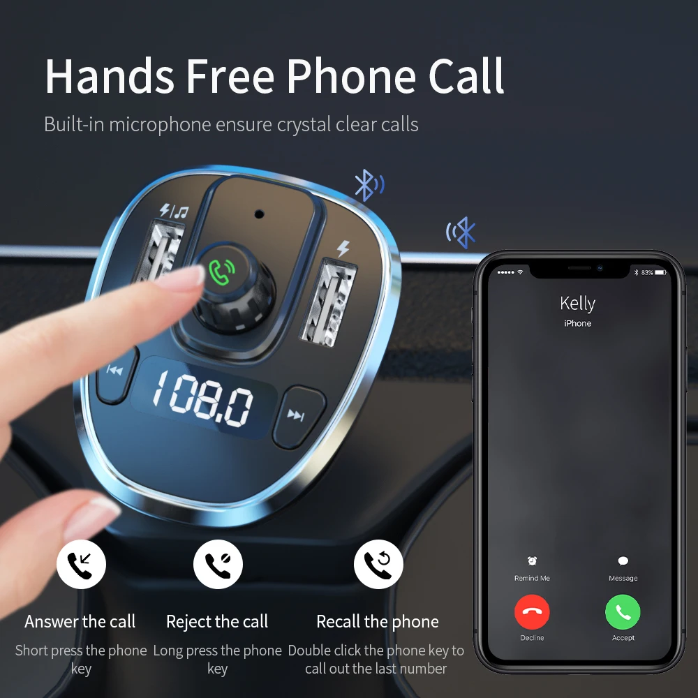 Автомобильное зарядное устройство Essager FM-передатчик Bluetooth автомобильный