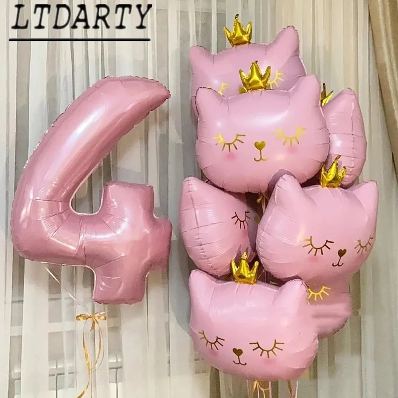 Новинка воздушный шар из алюминиевой фольги с черной и розовой короной котом для