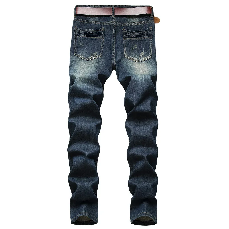 

2021 Autumn New Men's Personalized Nostalgic Ripped Jeans Youth Fashion Towel Cloth Pleated Jeans