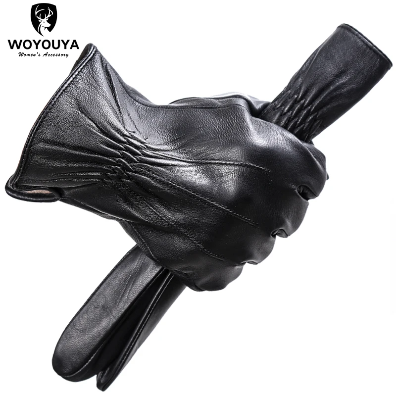 Брендовые мужские перчатки из овчины разных стилей черные кожаные сохраняющие