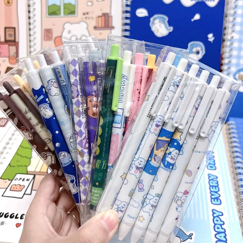 

36 pcs/lot Kawaii Dog Cat Bear Press Gel Pen Set Cute 0.5mm Black ink Neutral Pens School writing Supplies Promotional Gift
